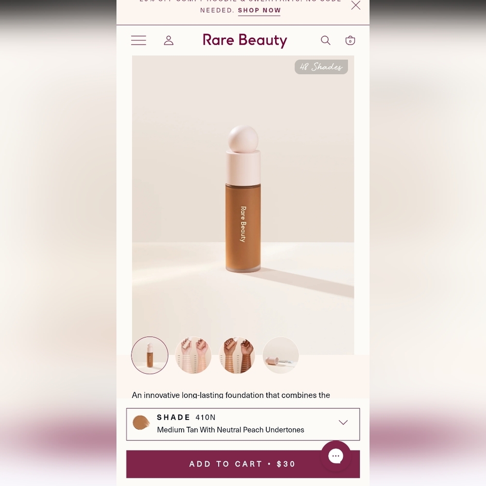 Rare Beauty Tan Foundation Liquid Medium Coverage